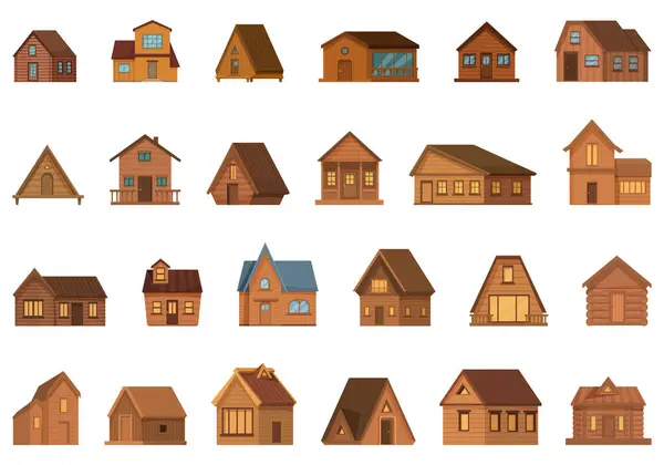 Wooden Cabin Icons Set Cartoon Vector Wood Tree House Pine Royalty Free Stock Illustrations