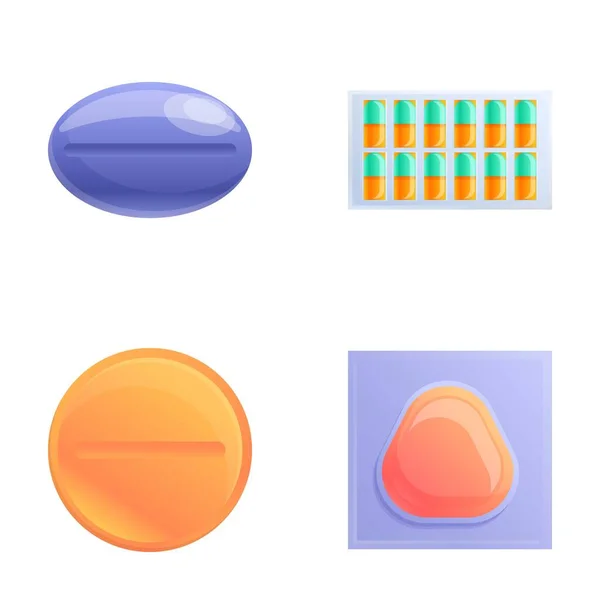 Verschiedene Medikamentöse Symbole Setzen Cartoon Vektor Pille Und Kapselblister Behandlung — Stockvektor