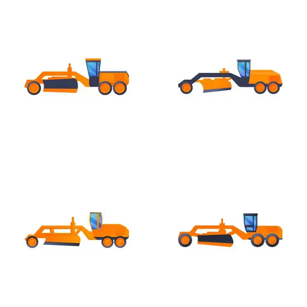 Road Grader Icons Set Cartoon Vector Heavy Equipment Vehicle Repair — Stock Vector