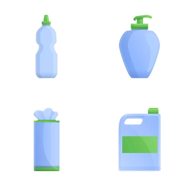 stock vector Cleaning product icons set cartoon vector. Various detergent packaging. Cleanliness concept