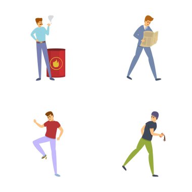 Household injurie icons set cartoon vector. Unhappy unlucky person falling down. Misfortune, failure, accident clipart