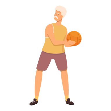 Basketbol topu karikatür vektörünü ele alalım. Sporcu ihtiyar. Son sınıf sporları