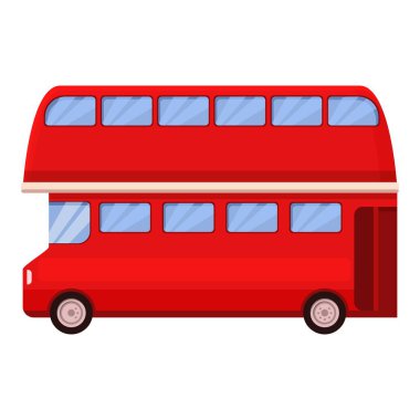 İstasyon kırmızı otobüs simgesi çizgi film vektörü. Kamyon yan güvertesi. İngiltere turisti