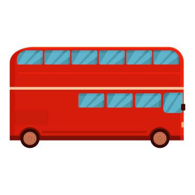 Kırmızı Londra otobüs ikonu çizgi film vektörü. Turist kamyonu. Arka taksi tekerleği