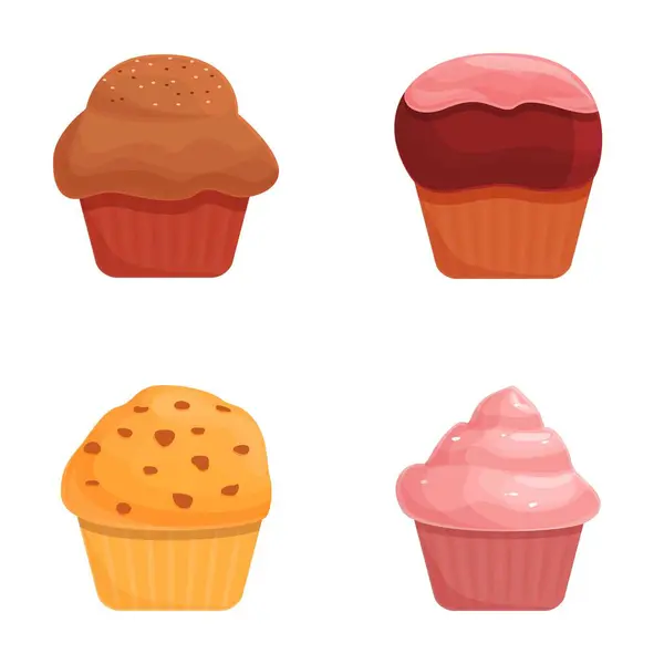Cupcake Ícones Definir Vetor Desenhos Animados Cupcake Muffin Vários Sabor Gráficos Vetores
