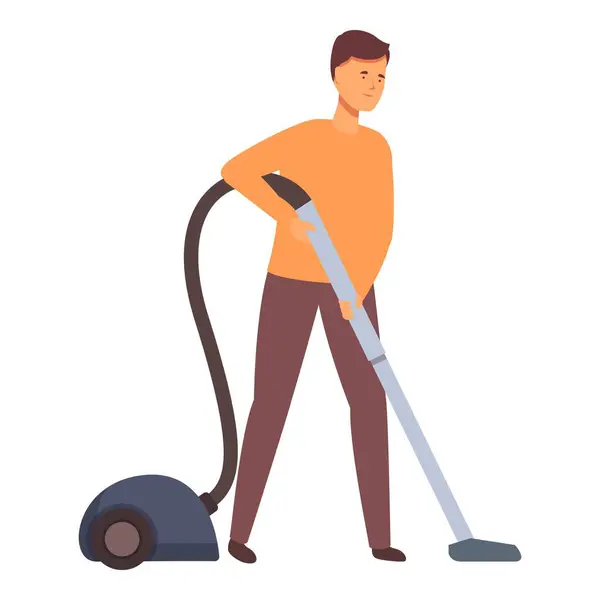 Stock vector Cleaning room with vacuum cleaner icon cartoon vector. Daily routine. Work at home