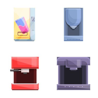 Coffee machine icons set cartoon vector. Various type of drink machine. Self service technology clipart