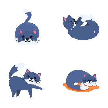 Cat icons set cartoon vector. Various cute cartoon cat. Animal, pet clipart