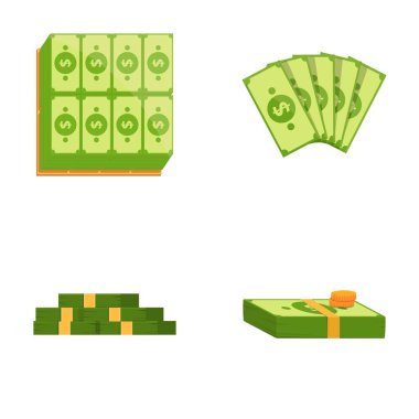 Para nakit ikonları çizgi film vektörü ayarlandı. Nakit para. Bankacılık, finans ve zenginlik