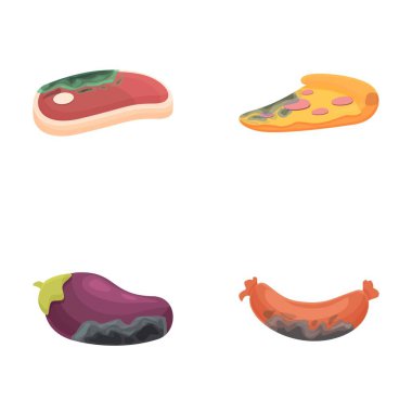 Moldy food icons set cartoon vector. Spoiled and damaged product. Organic food waste clipart
