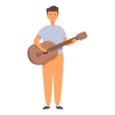 Erkek gitar ikon karikatür vektörünü oynuyor. Müzik dersi. Pist kişisi