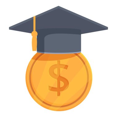 Illustration of a mortarboard atop a gold coin with a dollar sign, representing investment in education clipart