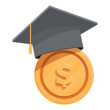 Vector illustration of a graduation cap resting on a golden coin with a dollar sign, symbolizing investment in education clipart