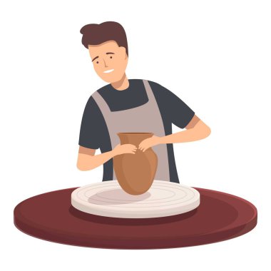 Skilled artist forming a pottery vase on a spinning wheel with focus and care clipart