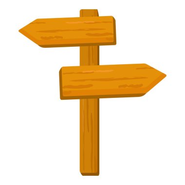 Cartoon wooden directional signpost with blank wood board and arrows for navigation and pathfinding illustration clipart