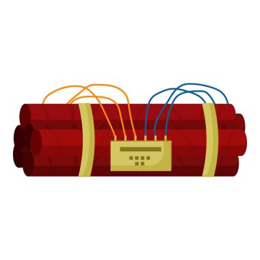 Colorful illustration of a bundle of dynamite with a digital timer, isolated on white clipart