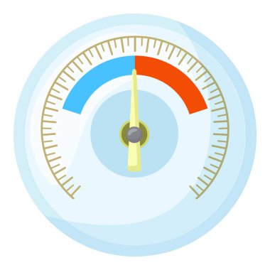 Graphic representation of a meter dial with an indicator needle at the midpoint clipart