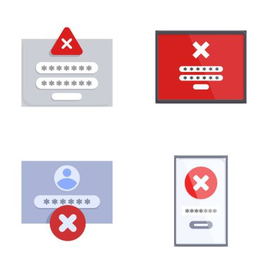 Collection of four flat design icons symbolizing incorrect password inputs clipart