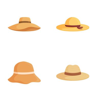 Set of stylish summer hats in various designs, perfect for sun protection and fashion clipart