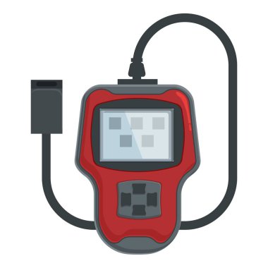 Vector illustration of a red obd2 scanner, a device for vehicle diagnostics and troubleshooting clipart