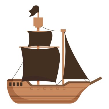 Cartoon vector graphic of an oldfashioned pirate ship with sails unfurled clipart