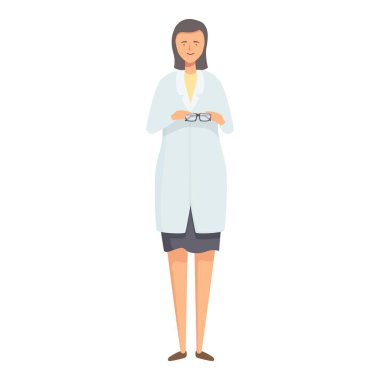 Confident young businesswoman standing with a smile. Holding glasses in a modern corporate attire. Vector illustration on a clean white background clipart