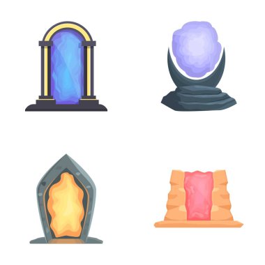 Collection of colorful magical portal icons with various shapes and mystical energy clipart