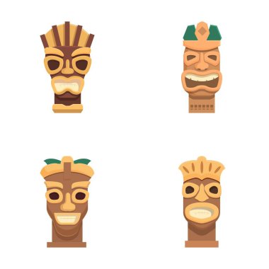 Illustration of four different cartoon tribal masks with various designs and expressions clipart