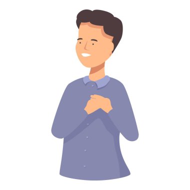 Young man is holding his hands to his chest, showing honesty and sincerity clipart