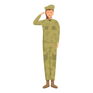 Genç bayan asker, kamuflaj üniforması ve bere takıyor.