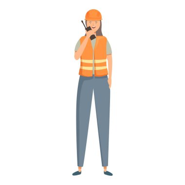 Kadın inşaat işçisi elinde bir telsiz ile şantiyede açık bir iletişim sağlıyor.