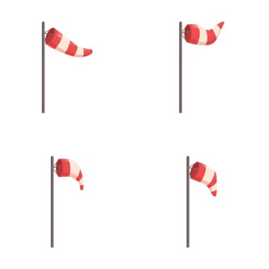 Set of four red and white windsocks showing various wind directions and speeds against a clear background clipart