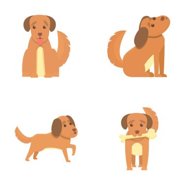 Funny dog icons set cartoon vector. Cute cartoon dog. Human friend, home animal clipart