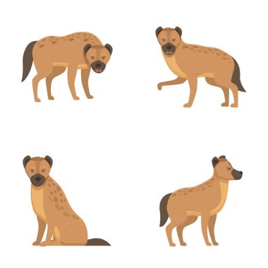 Cartoon hyena icons set cartoon vector. Spotted wild hyena. African animal clipart