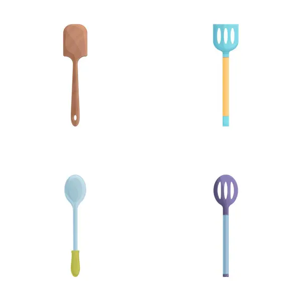 stock vector Slotted spoon icons set cartoon vector. Kitchen spatula of various shape. Kitchen utensils