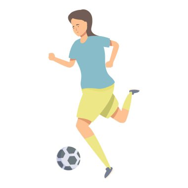 Kadın sporcu bir futbol topuyla koşuyor, kadın sporlarının dinamizmini ve heyecanını gösteriyor.