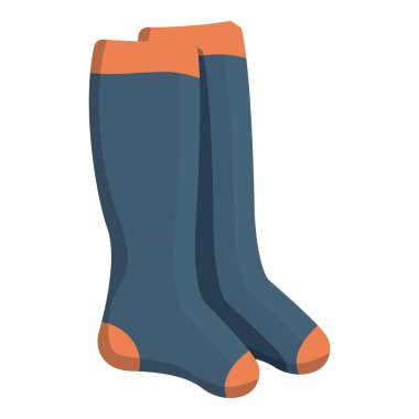 Bir çift uzun mavi çorap, görünmez bir çift ayaktaki turuncu topuklar ve ayak parmaklarıyla ayakta duruyor.