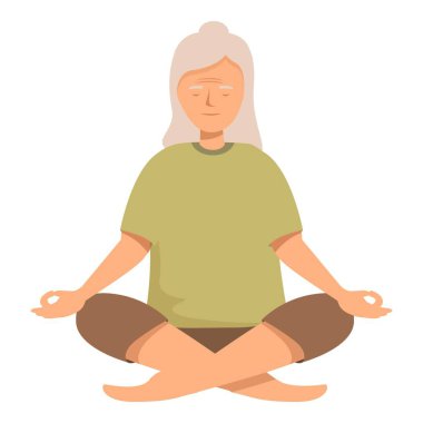 Yaşlı kadın nilüfer çiçeği yoga pozunda meditasyon yaparken huzur ve dengeyi buluyor.