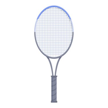 Tenis raketi beyaz arka planda mavi detaylarla ayakta duruyor