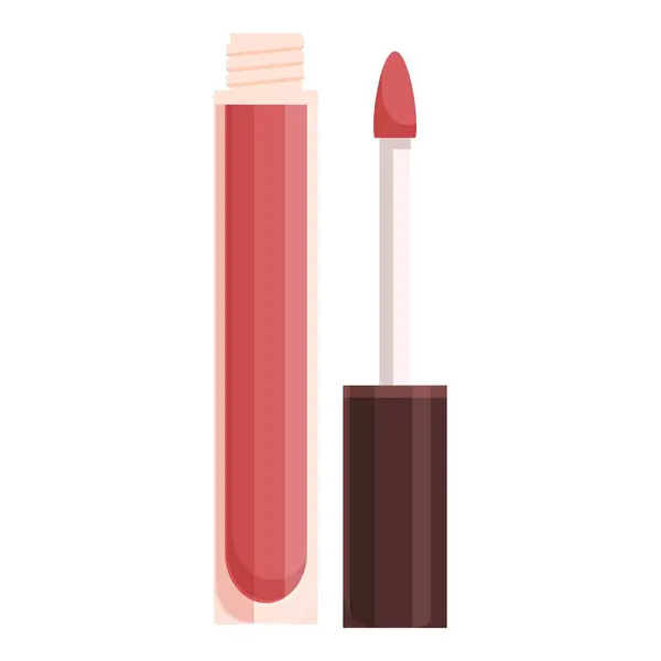 stock vector Red lip gloss standing open with the applicator showing the color on a white background