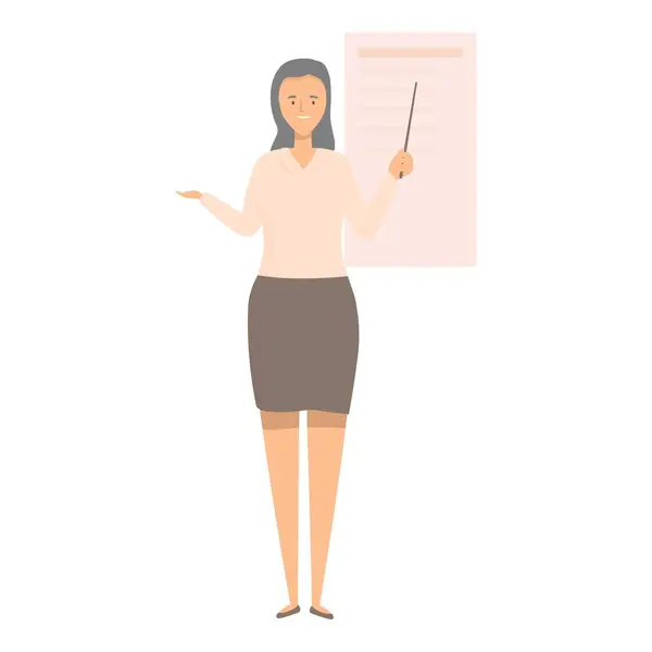 stock vector Businesswoman is using a flip chart and pointing stick while giving a presentation