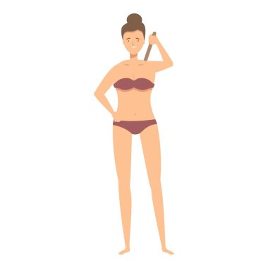 Young woman is preparing for a relaxing summer day by the water, holding a wooden back scratcher clipart