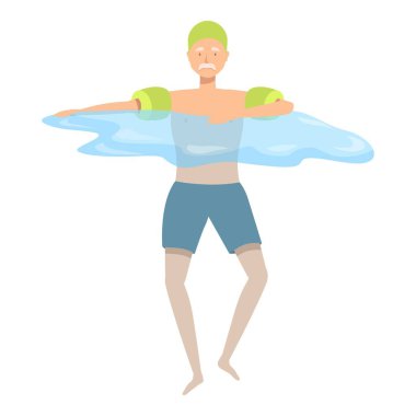 Kolluk takan kıdemli bir adam su aerobiği dersinden zevk alıyor, havuzda egzersiz yapıyor.