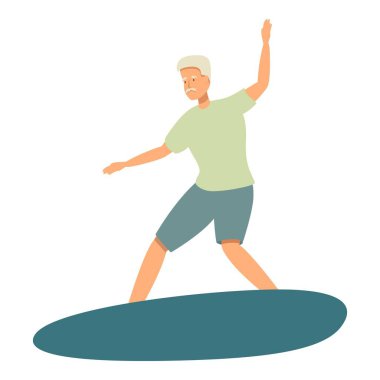 Elderly man is surfing on a surfboard, enjoying his retirement clipart