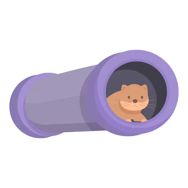 stock vector Playful cat is having fun crawling through a purple tunnel, perfect for illustrating pet products or animal care