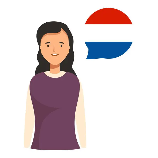 stock vector Young woman is smiling with a dutch flag speech bubble, representing the concept of learning dutch