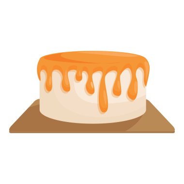 İştah açıcı yuvarlak pasta üzerine erimiş turuncu krema, beyaz arka planda izole edilmiş.
