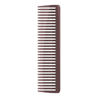 Brown plastic hair comb is standing upright, its teeth are long and closely spaced clipart