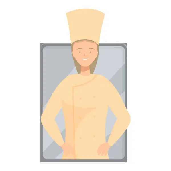 stock vector Young chef is posing with her hands on her hips, smiling confidently in a kitchen window