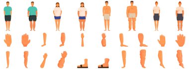 Edema icons set. People standing showing different body parts posing for a medical exam clipart